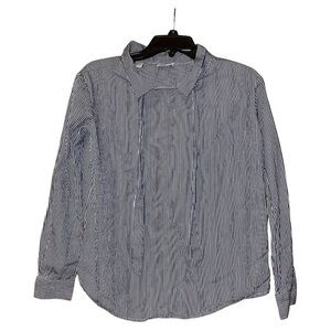 Sibel Saral Striped‎ Neck Tie Shirt Blouse Cotton Blue White Womens Size XS